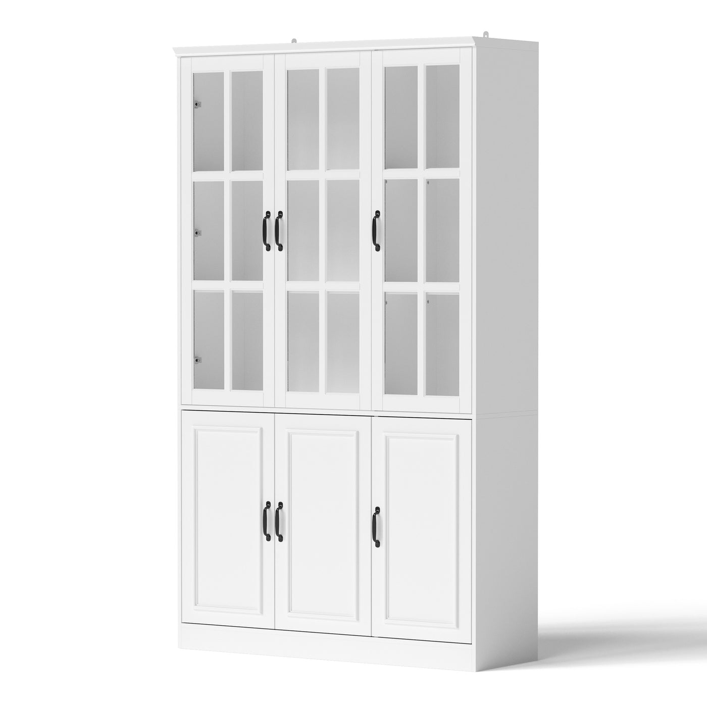 Sofna 47.2" Modern White Freestanding Wood Bookcase with 3 Glass Doors