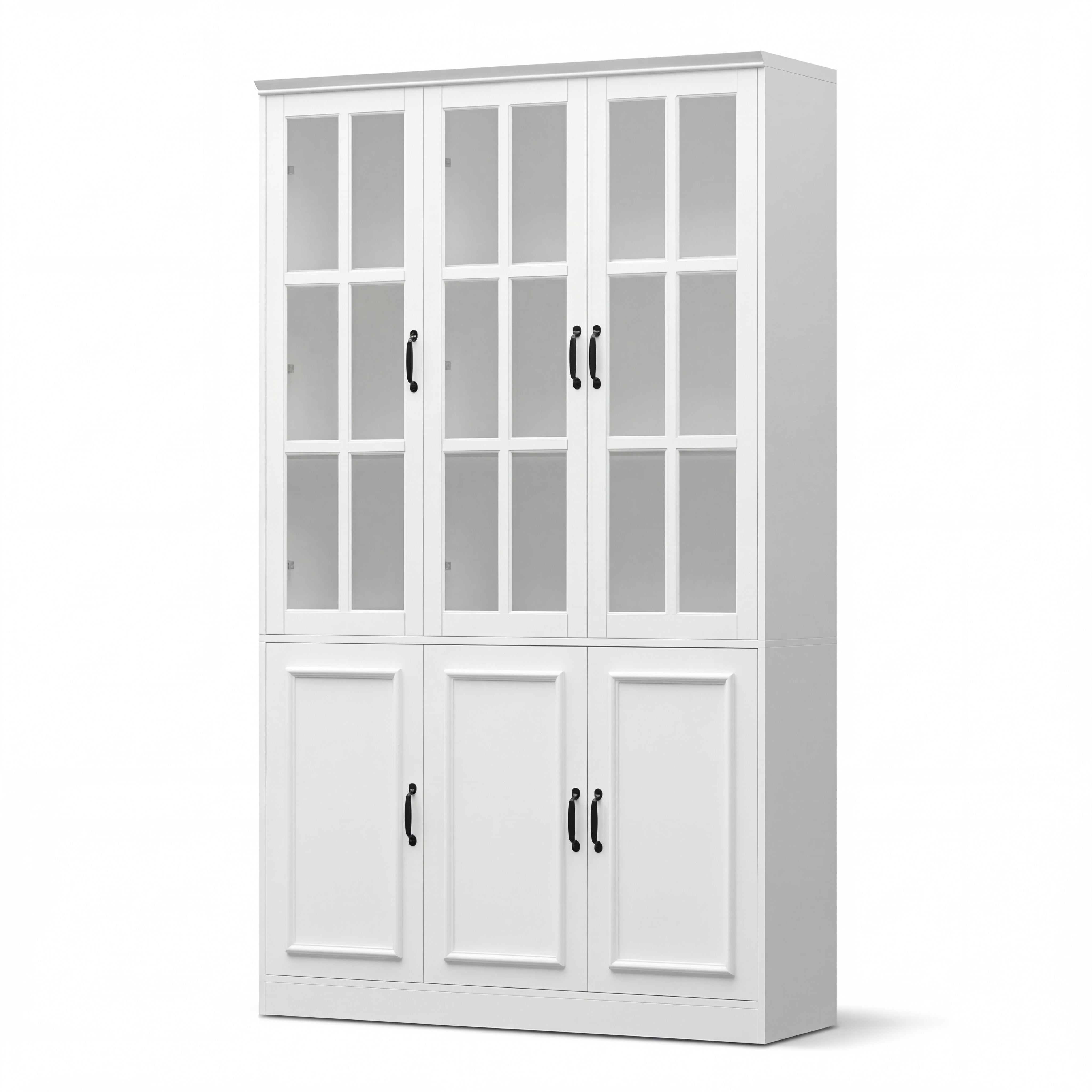 47.2 inches Modern White Freestanding Wood Bookcase with 3 Glass Doors