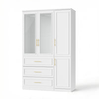 Rena 47.6" Modern White Armoire with Glass Doors and 3 Drawers
