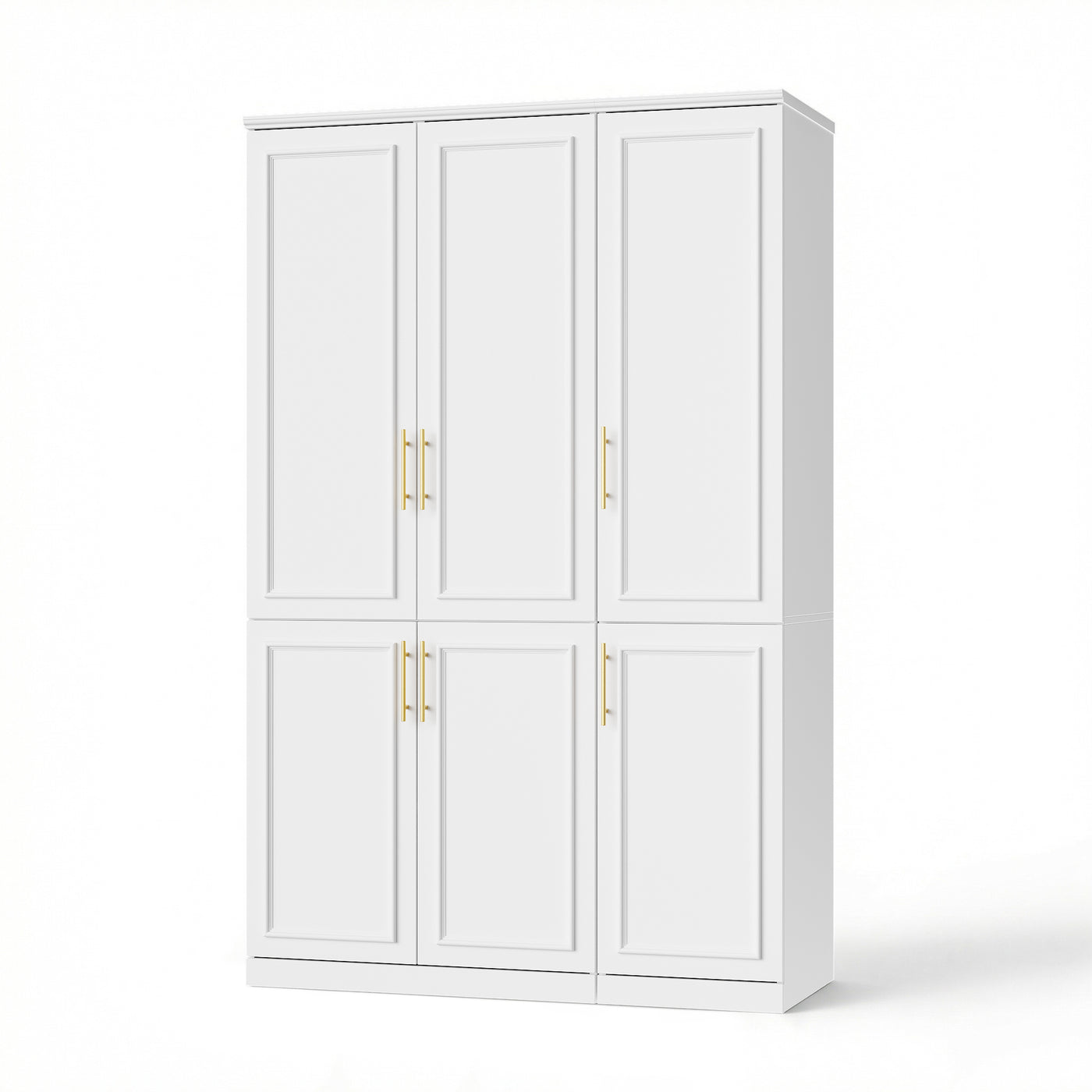 Rena 47.6" Luxe White Armoire with 6 Doors and 2 Hanging Rods