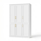 47.6 inch Luxe White Armoire with 6 Doors and 2 Hanging Rods