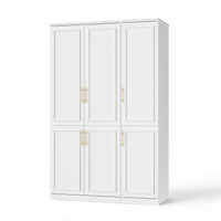 Rena 47.6" Luxe White Armoire with 6 Doors and 2 Hanging Rods
