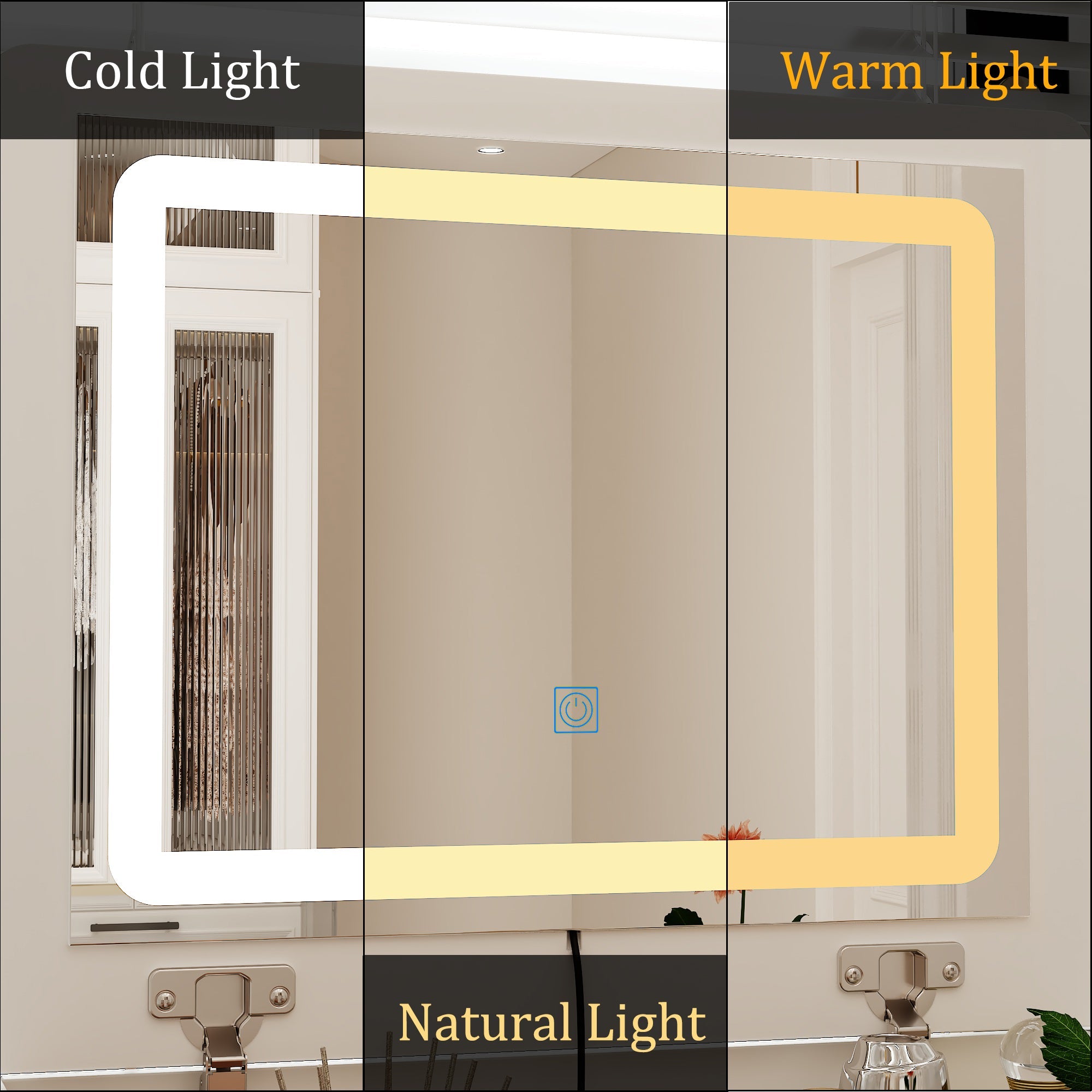 18.9 inches Modern White Vanity Desk With Light Flip Top Mirror And Comfortable Bench