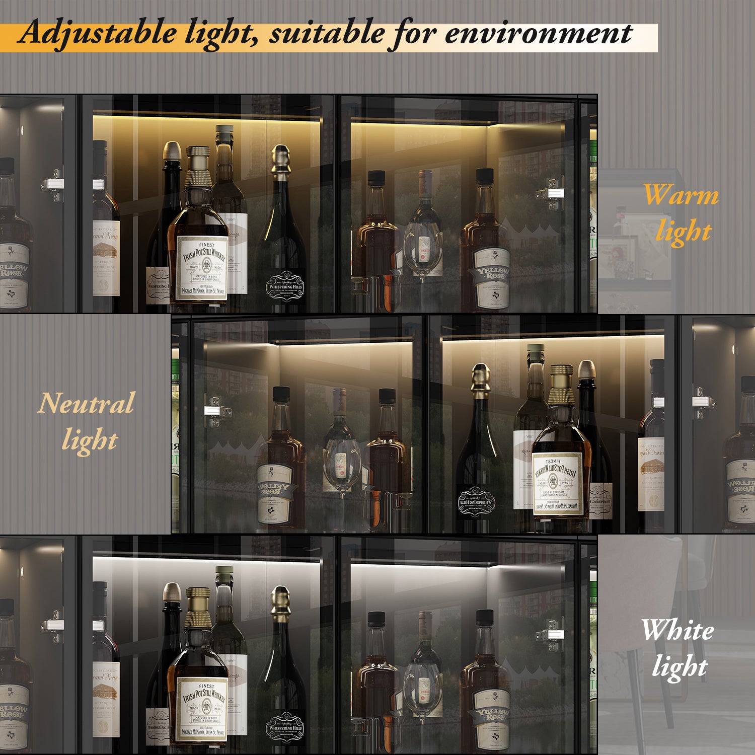 78.7'' H x 78.7'' W Bookcase with Glass Doors & 3-Color Changing Lights