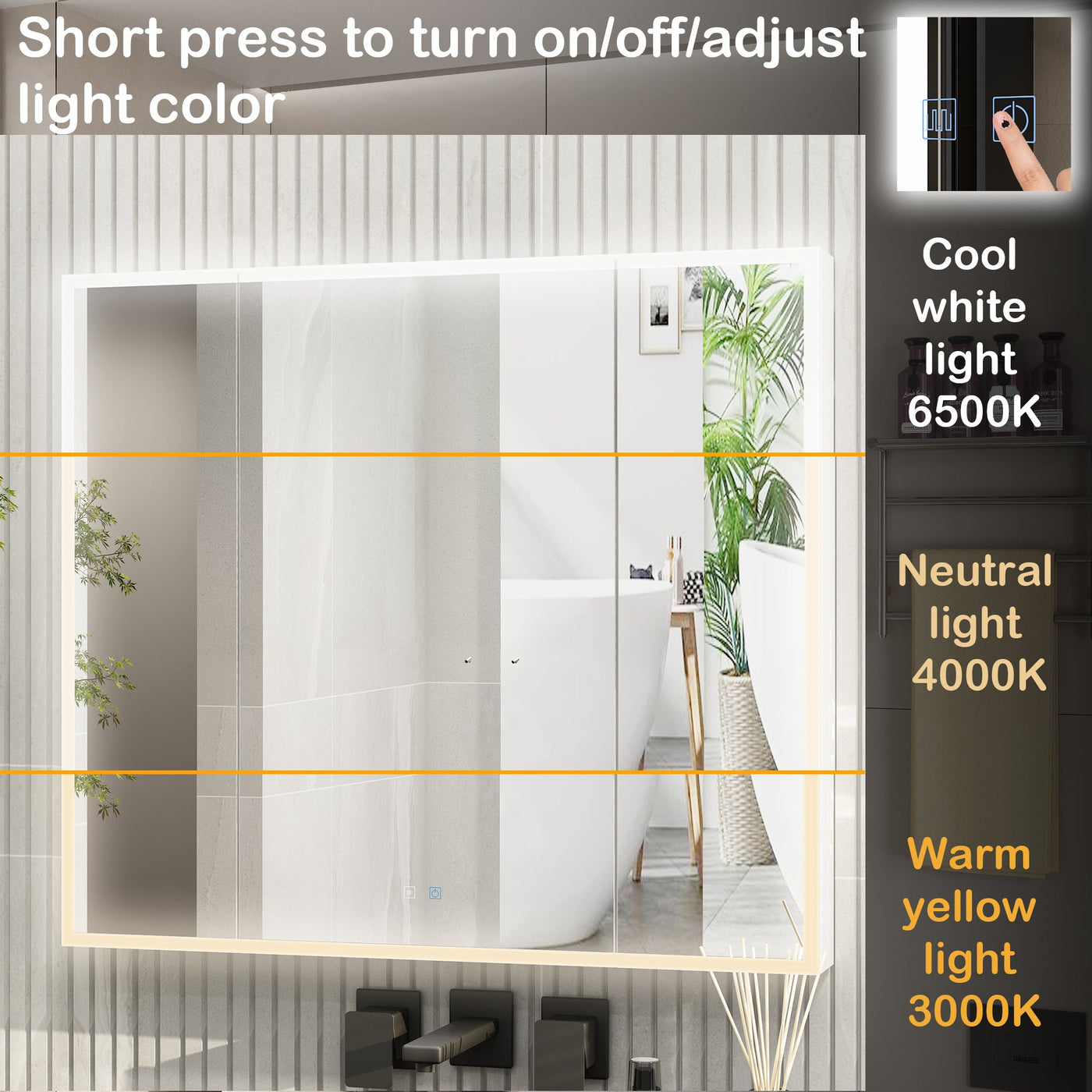 46.1" Minimalist Mirror Medicine Cabinet with Lights and Defogger