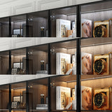 110.2 inch Modern Glass Doors Display Case with LED Lights and Drawers