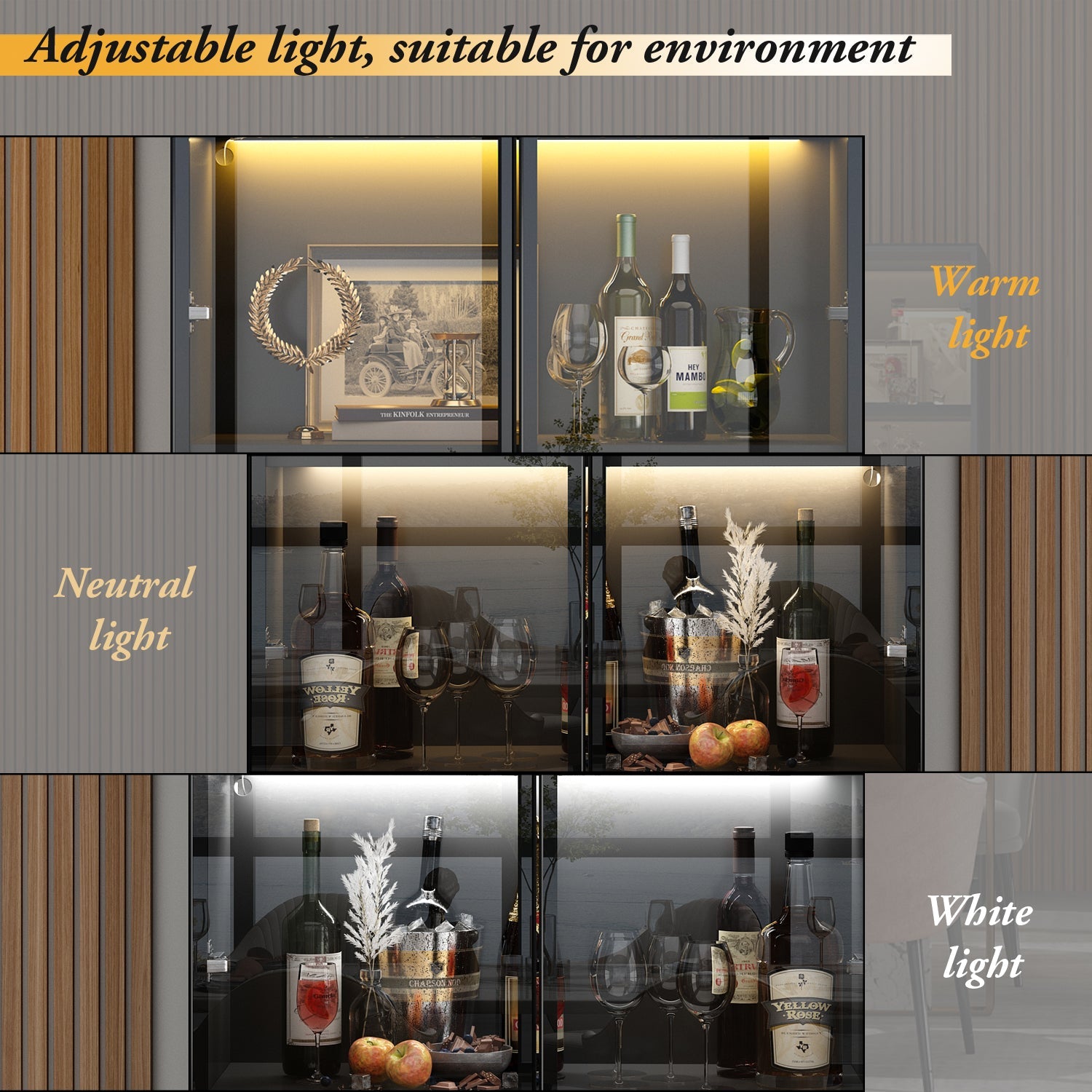 Display Cabinet With Adjustable Lights And Tempered Glass Door