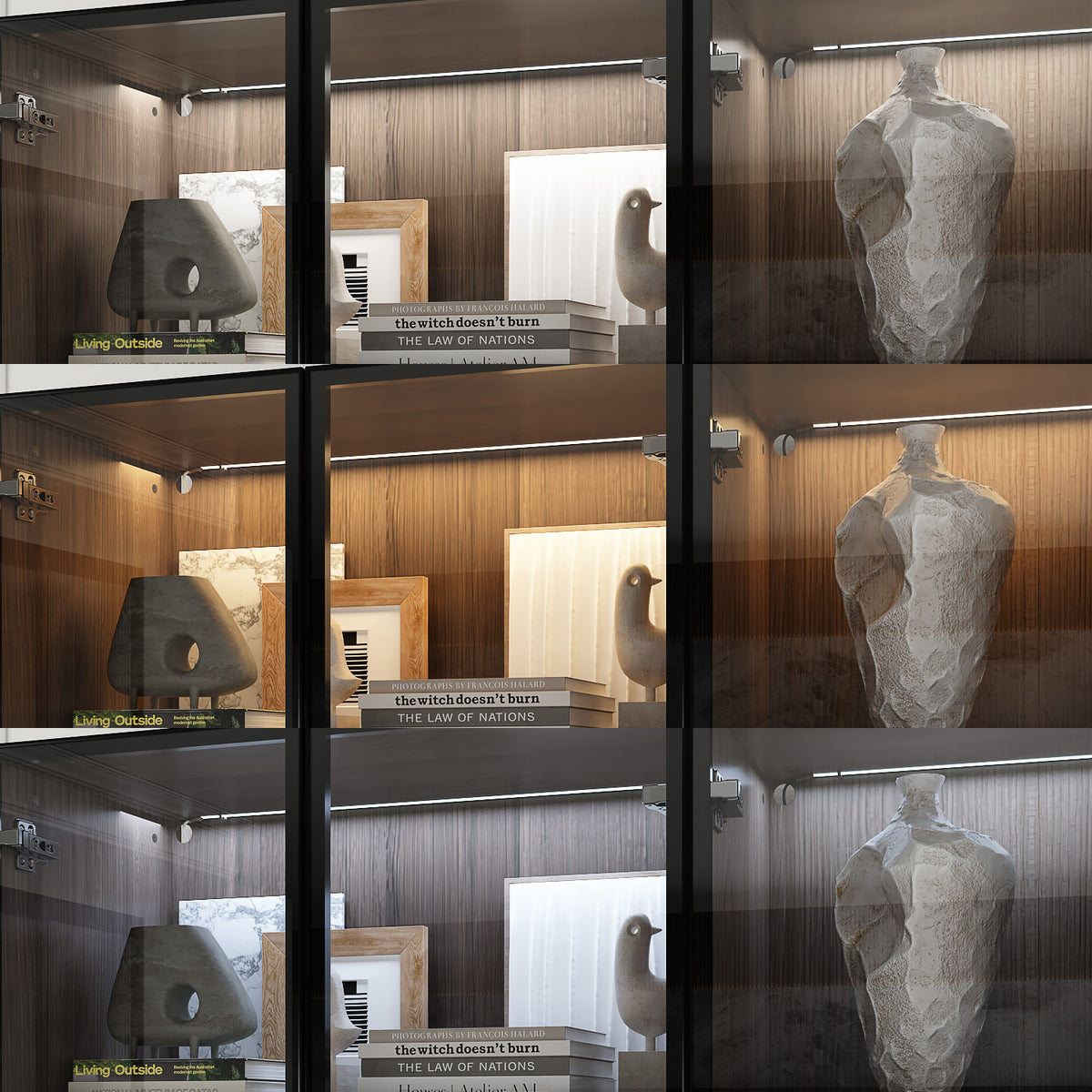 Geyma 78.7" Modern Brown Display Case with LED Lights & 4 Tempered Glass Doors