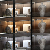 78.7 inch Modern Brown Display Case with LED Lights & 4 Tempered Glass Doors