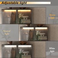 Geyma 31.5" Modern Brown Display Cabinet with Glass Doors, LED Lights and 3 Drawers