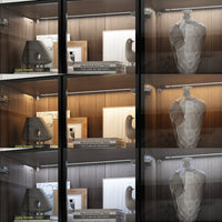 Geyma 63" Modern Brown Display Cabinet with Tempered Glass Doors and Adjustable Lighting