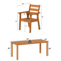 81" Modern Natural Wood 7-Piece Outdoor Dining Set (1 Table & 6 Chairs) with Weather-Resistant Design