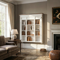 47.2" White Wall Mount Display Cabinet with Rustic Wood Top and 12 Open Compartments