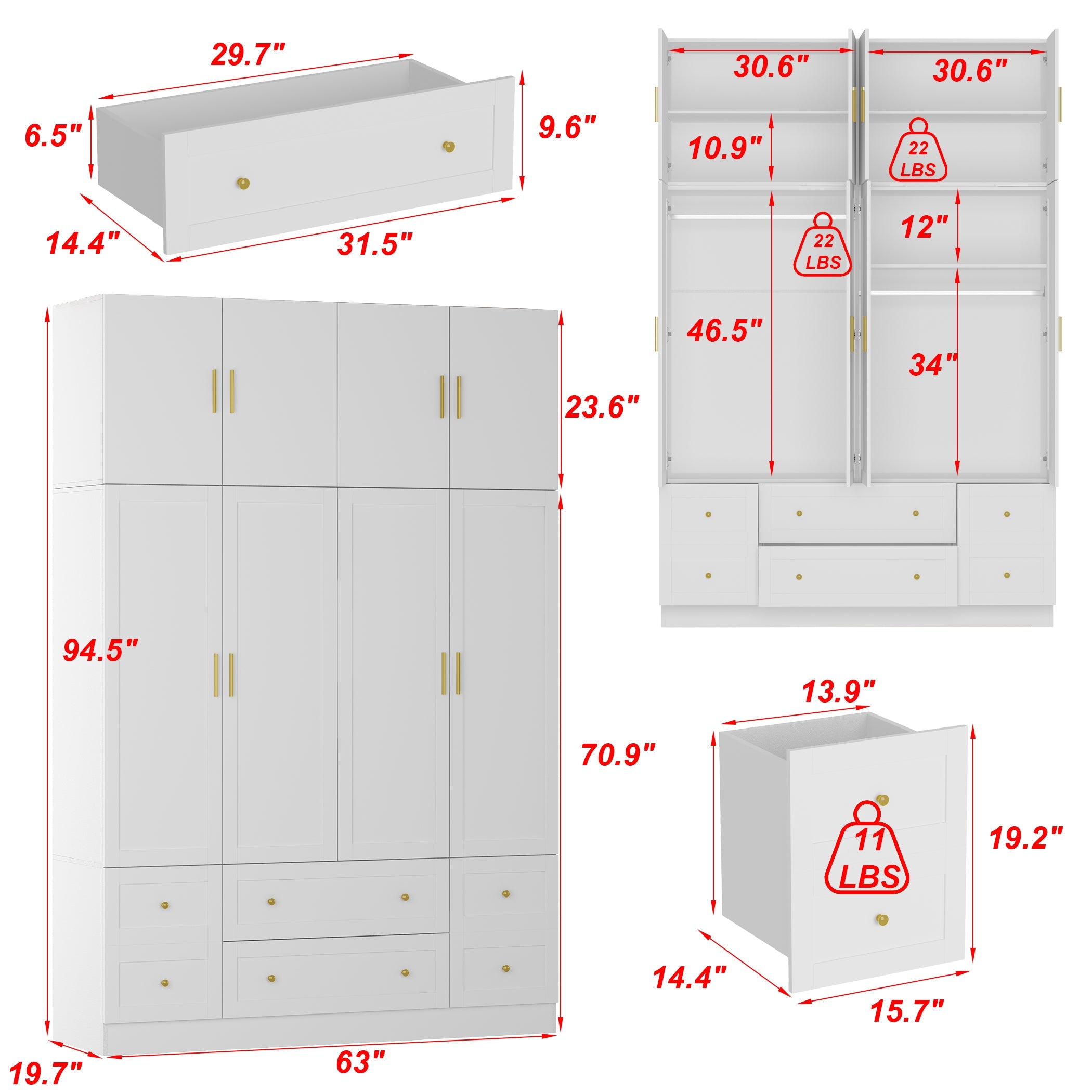 8-Door 6-Drawer Wardrobe With Top Cabinet And Modern Design