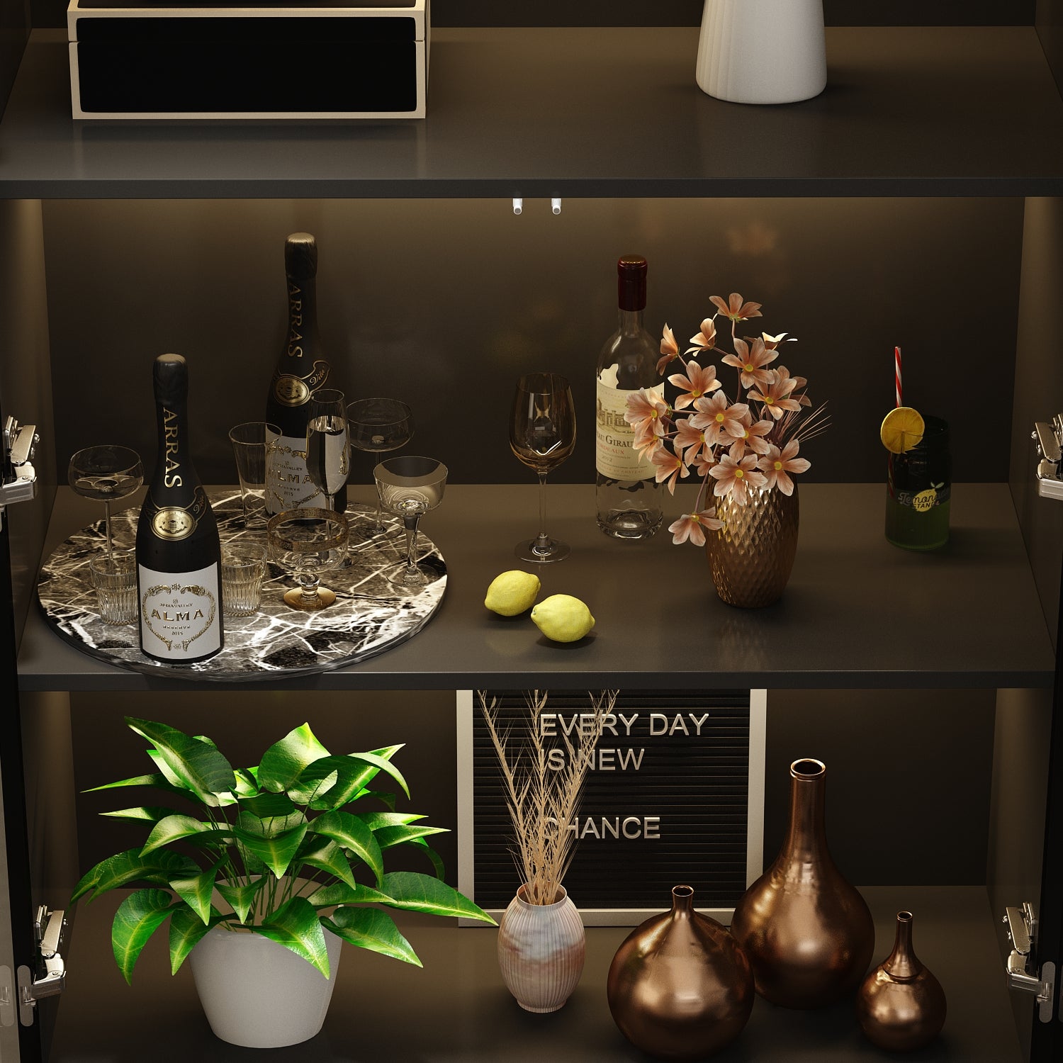 78.7'' H x 110 '' W Combination Bookcase Display Cabinet With Glass Doors & LED Lights