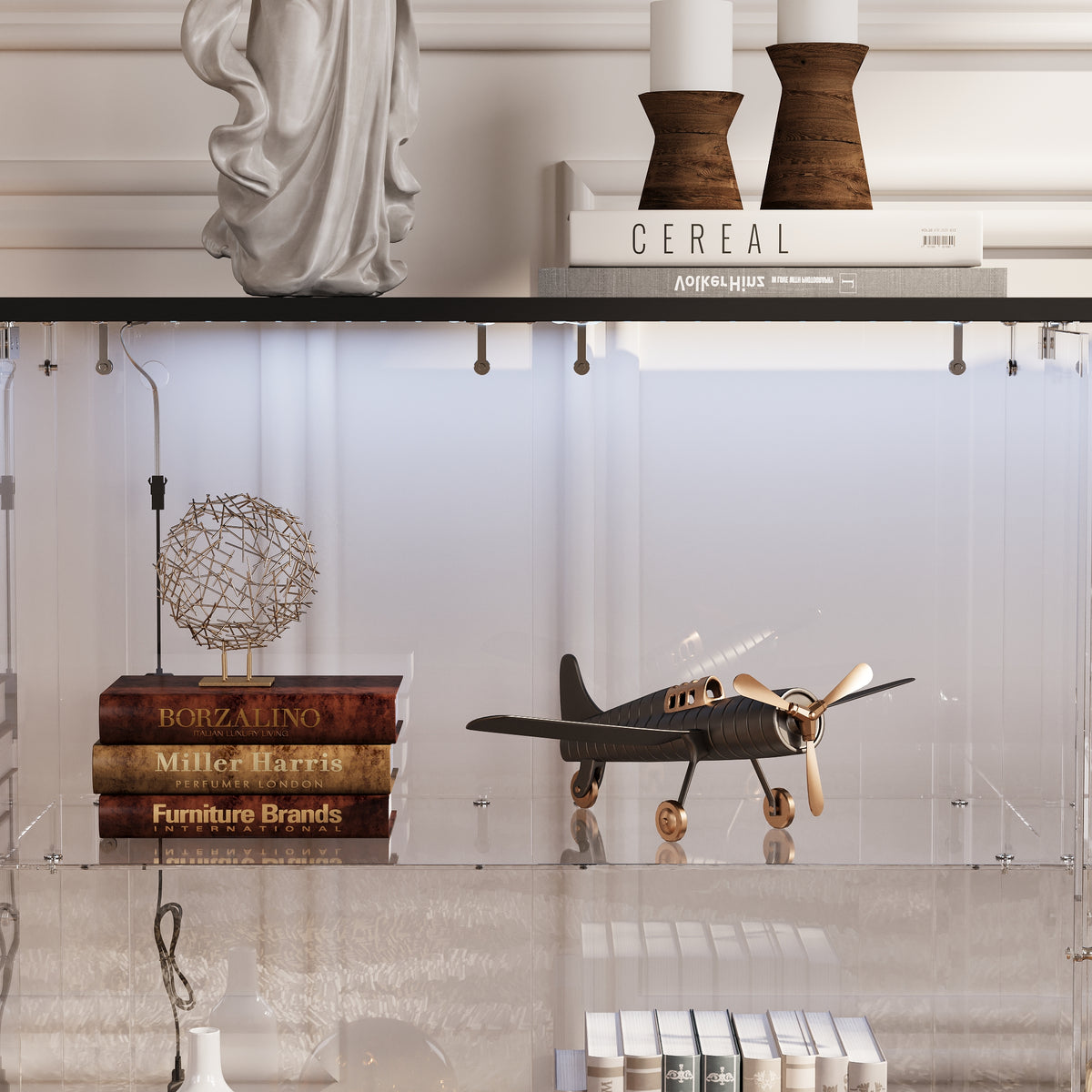 55.1" Modern Black Sideboard Display Case with LED Lighting & Full Glass Design