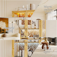 74.2" Traditional Natural China Cabinet With Lights And Floral-etched Glass Doors