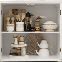 Wood Storage Cabinet Modern Sideboard Stand with 4 Mirrored Glass Doors