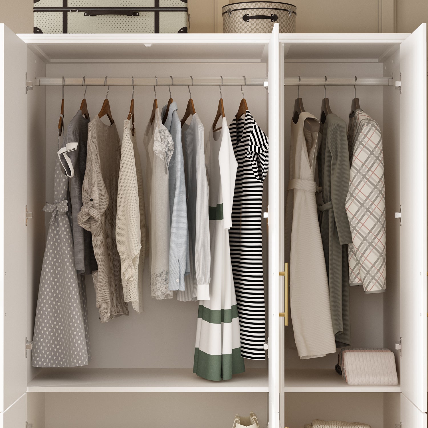 74.9'' H 6-Door Wardrobe Armoire with 2 Hanging Rods