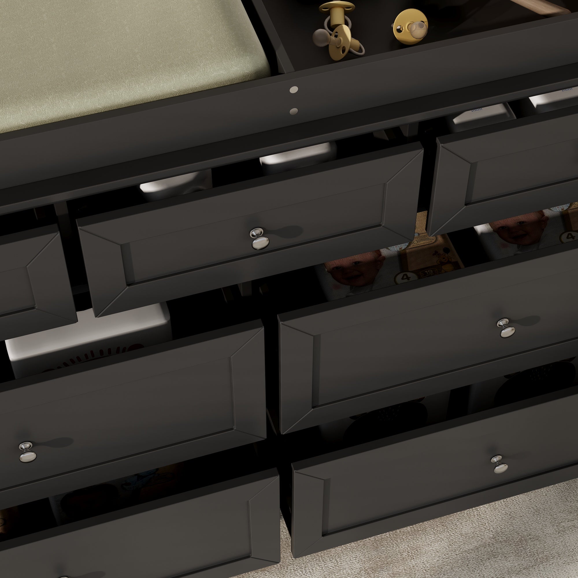 Chest Nursery Dresser Changing Table Top – 7-Drawer Baby Storage Organizer for Diapers and Clothes