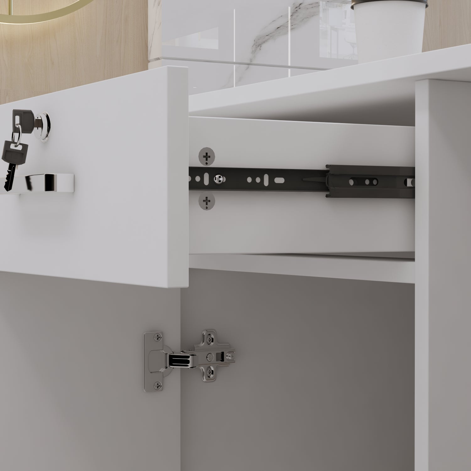 Reception Desk Front Counter Desk with Lockable Drawer & Bookshelf