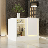 47" Modern Minimalist White LED Reception Desk With Open Shelving And Storage Compartments