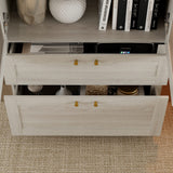 31.5" Modern Minimalist Natural Glass Display Cabinet With Gold Handles And Storage Drawers