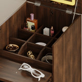 15.7 inch Mid-century Brown Movable Vanity Table with LED Mirror & 4 Drawers