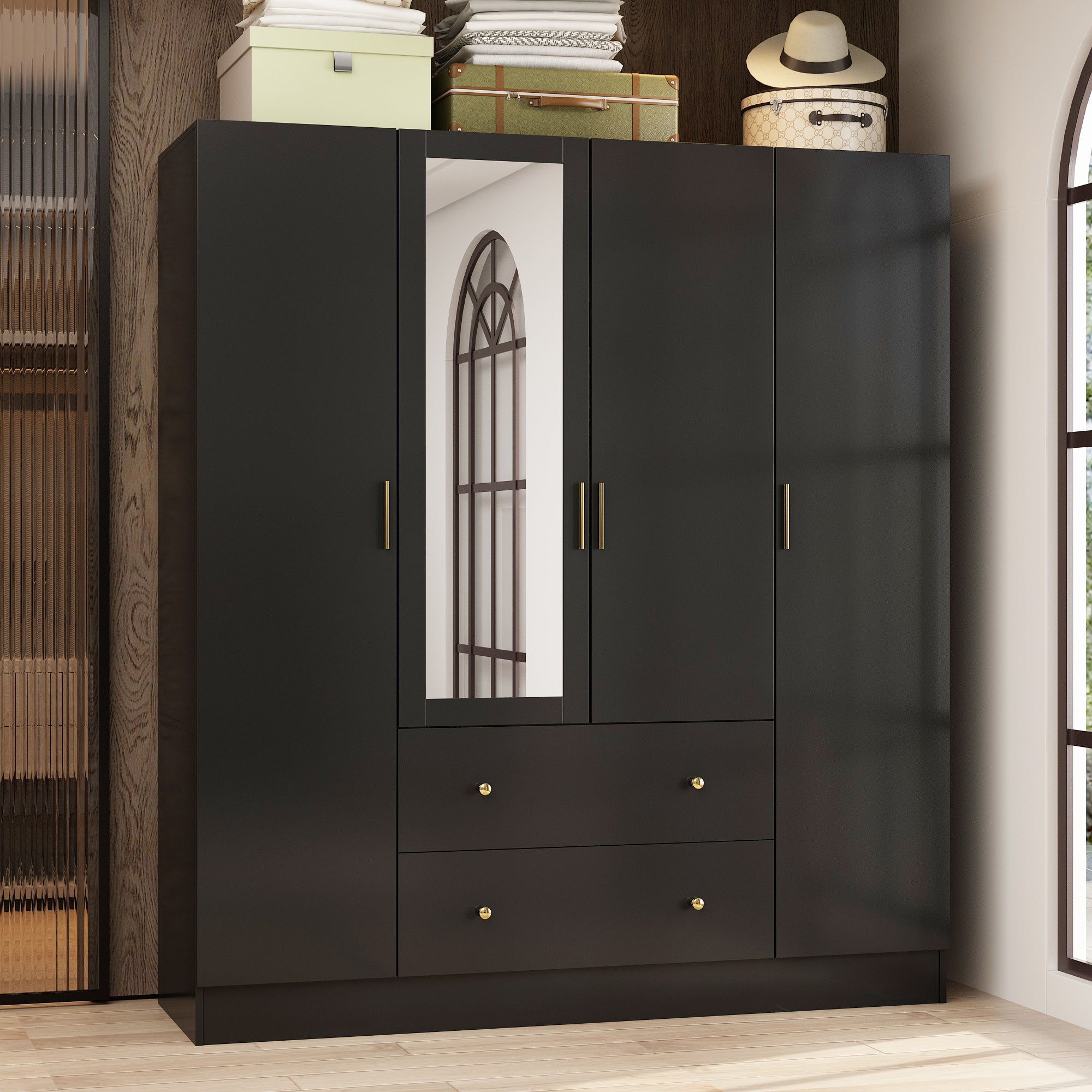Wardrobe Multifunctional Large Storage Cabinet Armoire with Mirror