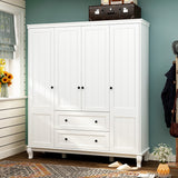 63 inches Modern Minimalist White Wardrobe Armoire with Storage Shelves and Drawers for Bedroom