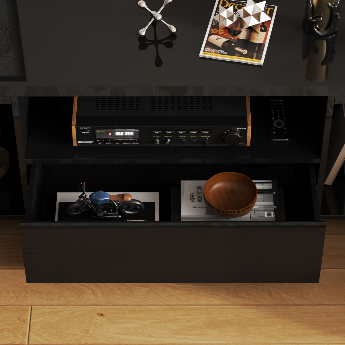 70" Modern Black TV Stand with LED Lights & Storage