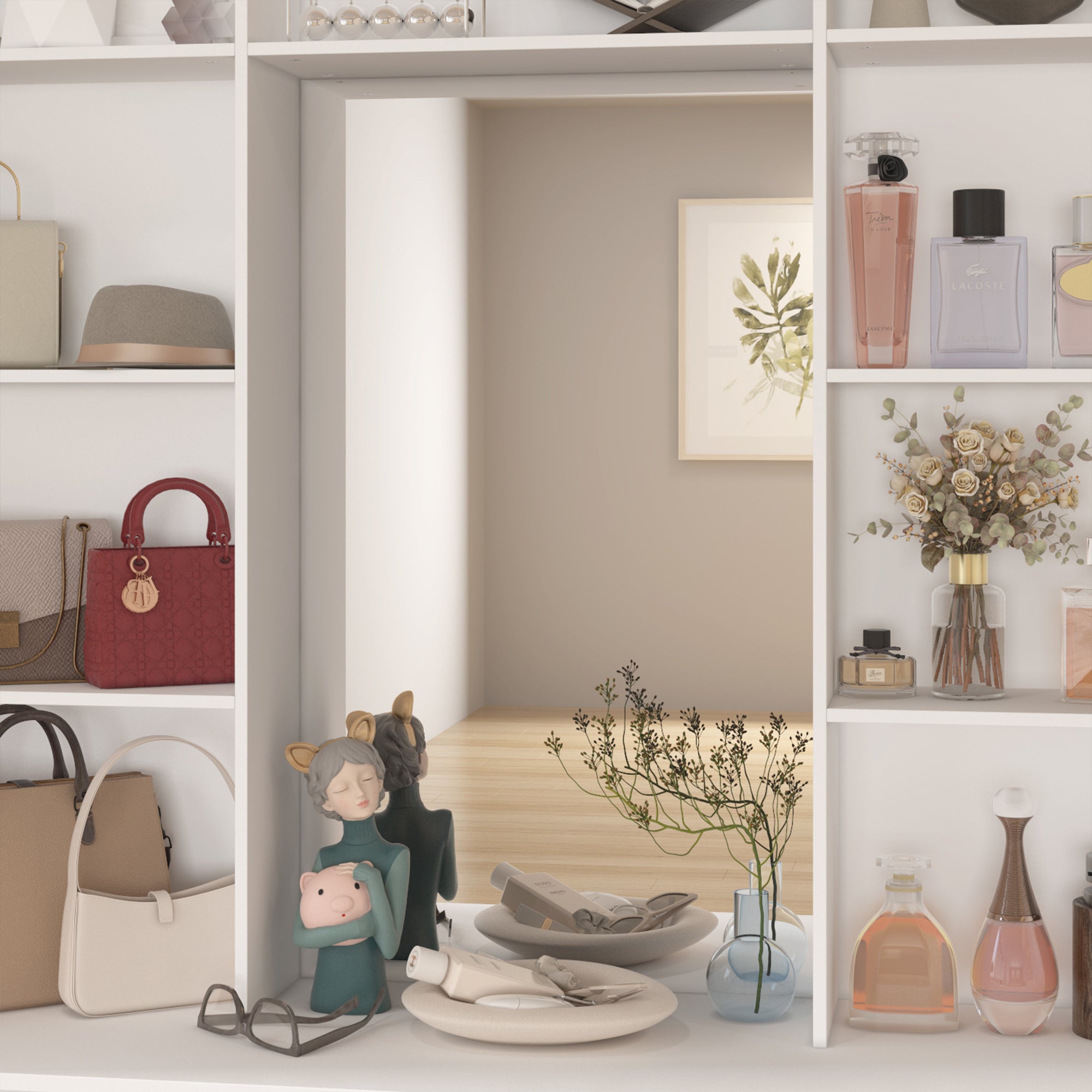 Elegant Closet System With 9 Drawers And Mirror