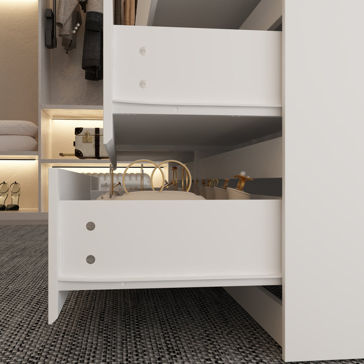63" Modern White 1-Shelf Chest With 12 Drawers And Tempered Glass Top