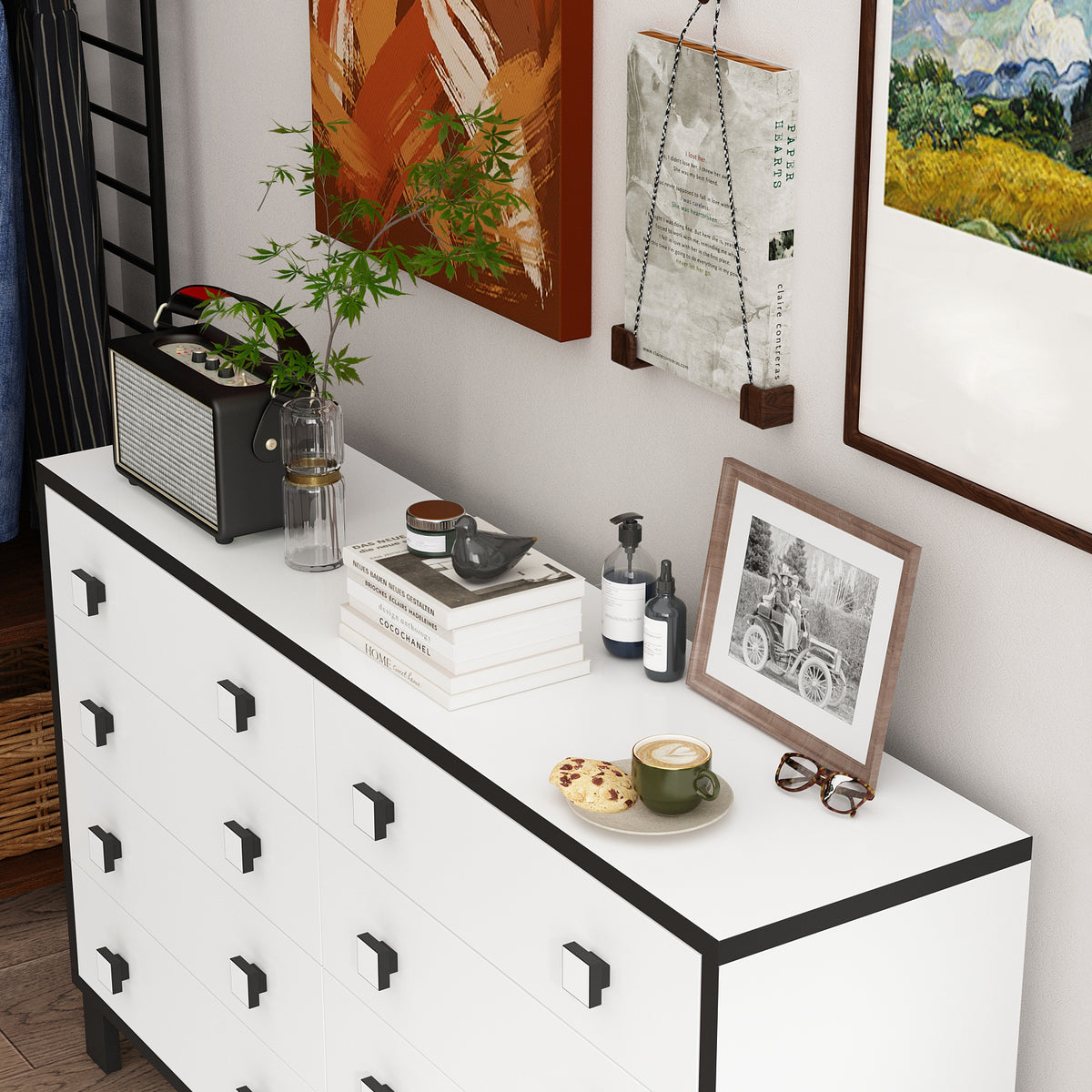 47.2" Modern White 8-Drawer Storage Cabinet with Square Handles
