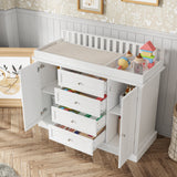 47.2 inch White Changing Table Dresser with 2 Cabinets, 4 Drawers & Removable Changing Top