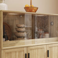 47.2" Modern Natural Wood Food Pantry Cabinet with Sliding Glass Doors & Ventilated Design
