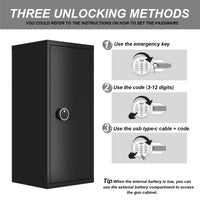 62" Modern Black Gun Safe Storage Cabinet with Sensor Light and Pistol Rack