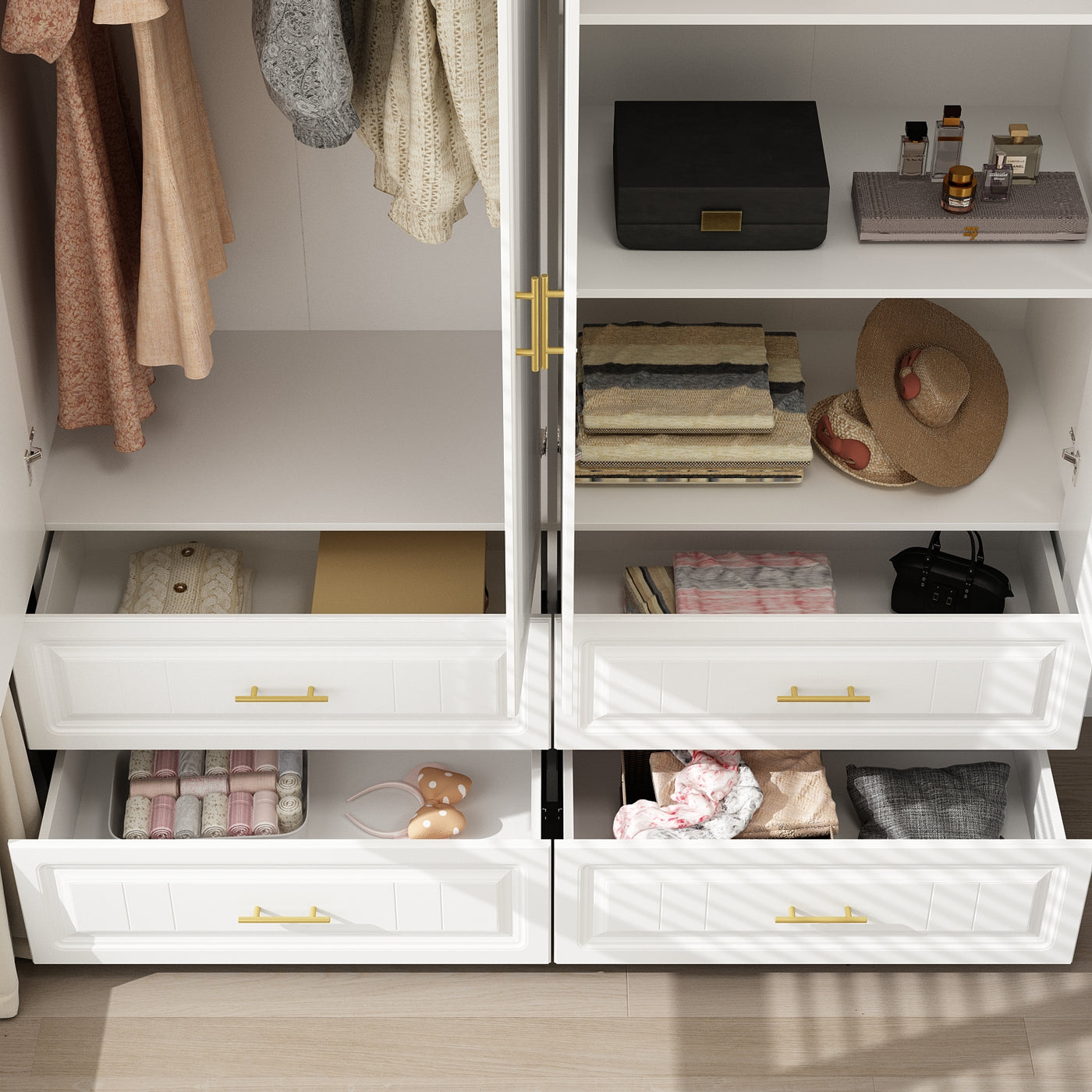 Family Cabinet Wardrobe Bedroom Armoire Home Closet 4 Doors and Drawers