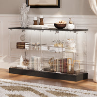 55.1" Modern Black Sideboard Display Case with LED Lighting & Full Glass Design