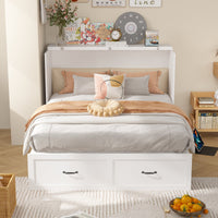 61.8" Modern Minimalist White Fold Out Bed with Power Outlets