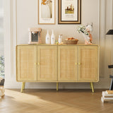 55" Mid-Century Natural Sideboard With Rattan Doors And Adjustable Shelves