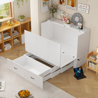 61.8" Modern Minimalist White Fold Out Bed with Power Outlets