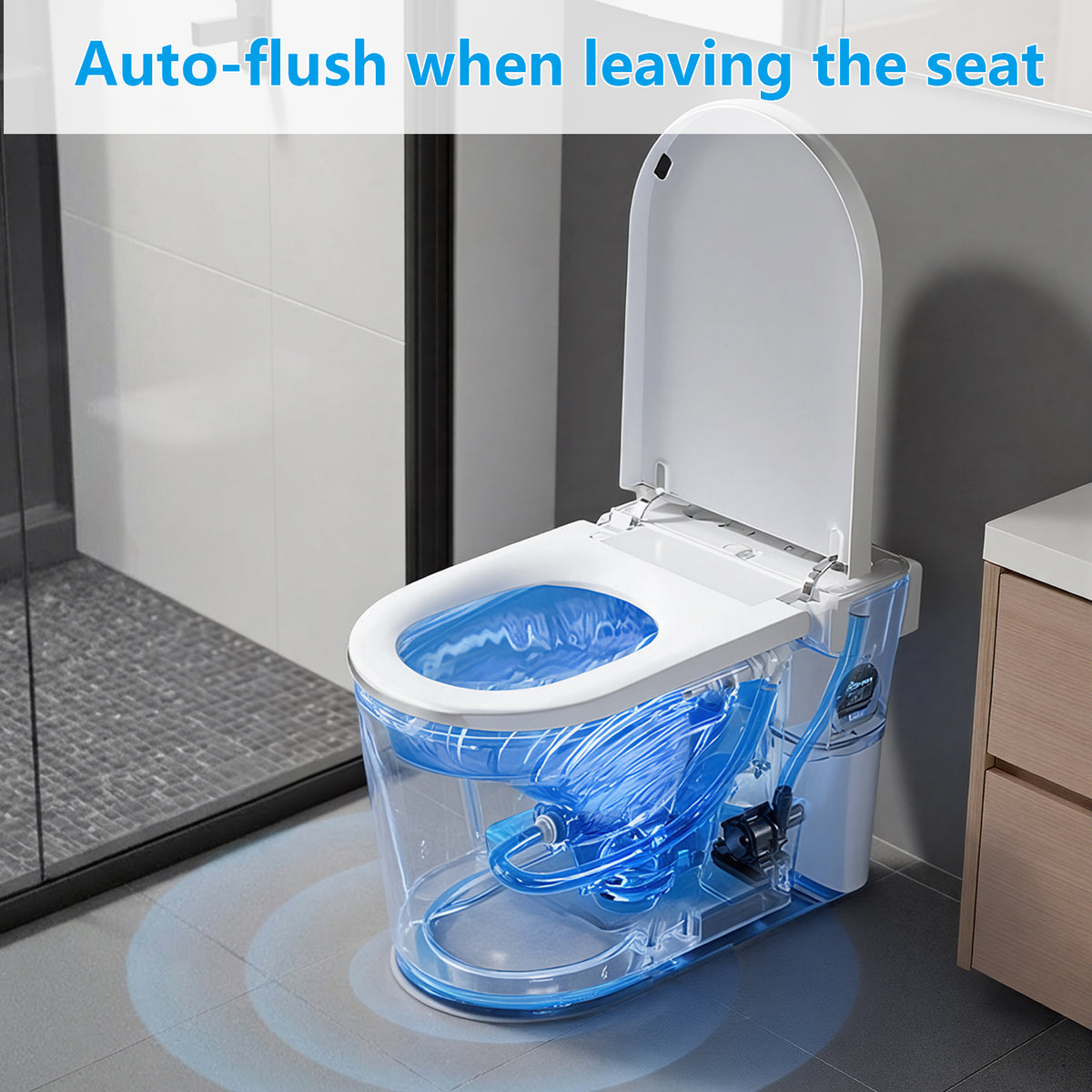 White smart toilet with ambient light