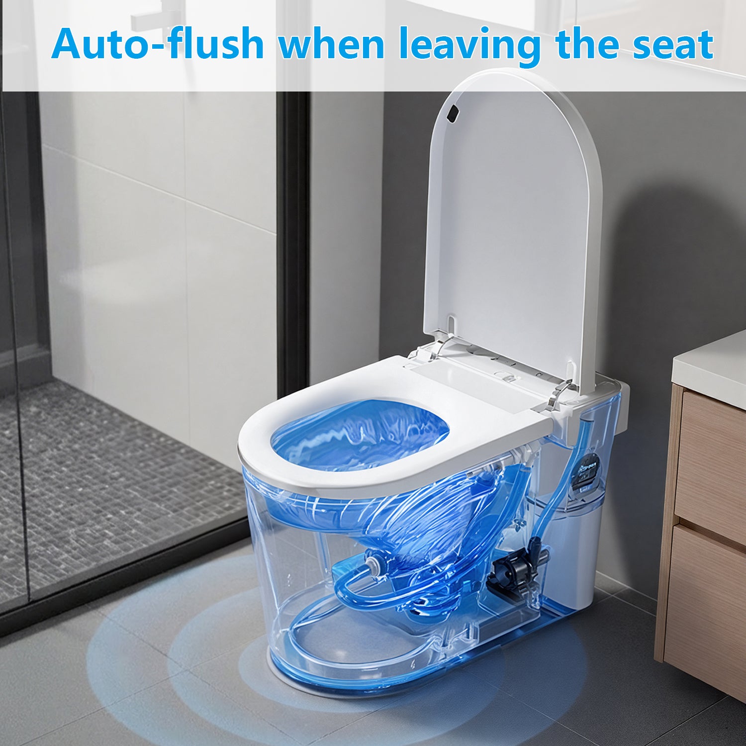 White smart toilet with ambient light