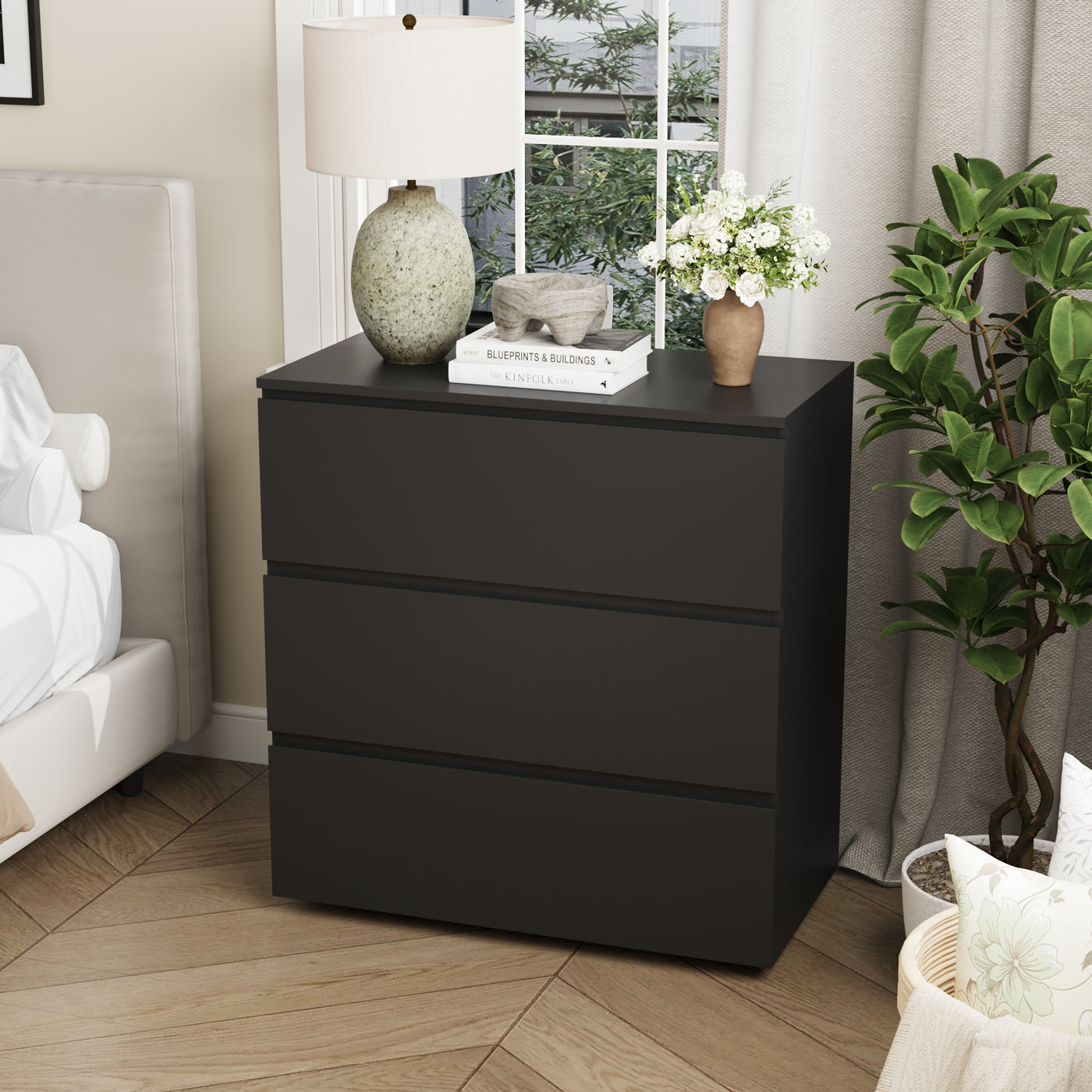 30.3" Modern 3-Drawer Nightstand / Small Dresser with Handle-Free Design