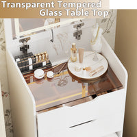 18.9" Modern White Vanity Desk With Light Flip Top Mirror And Comfortable Bench