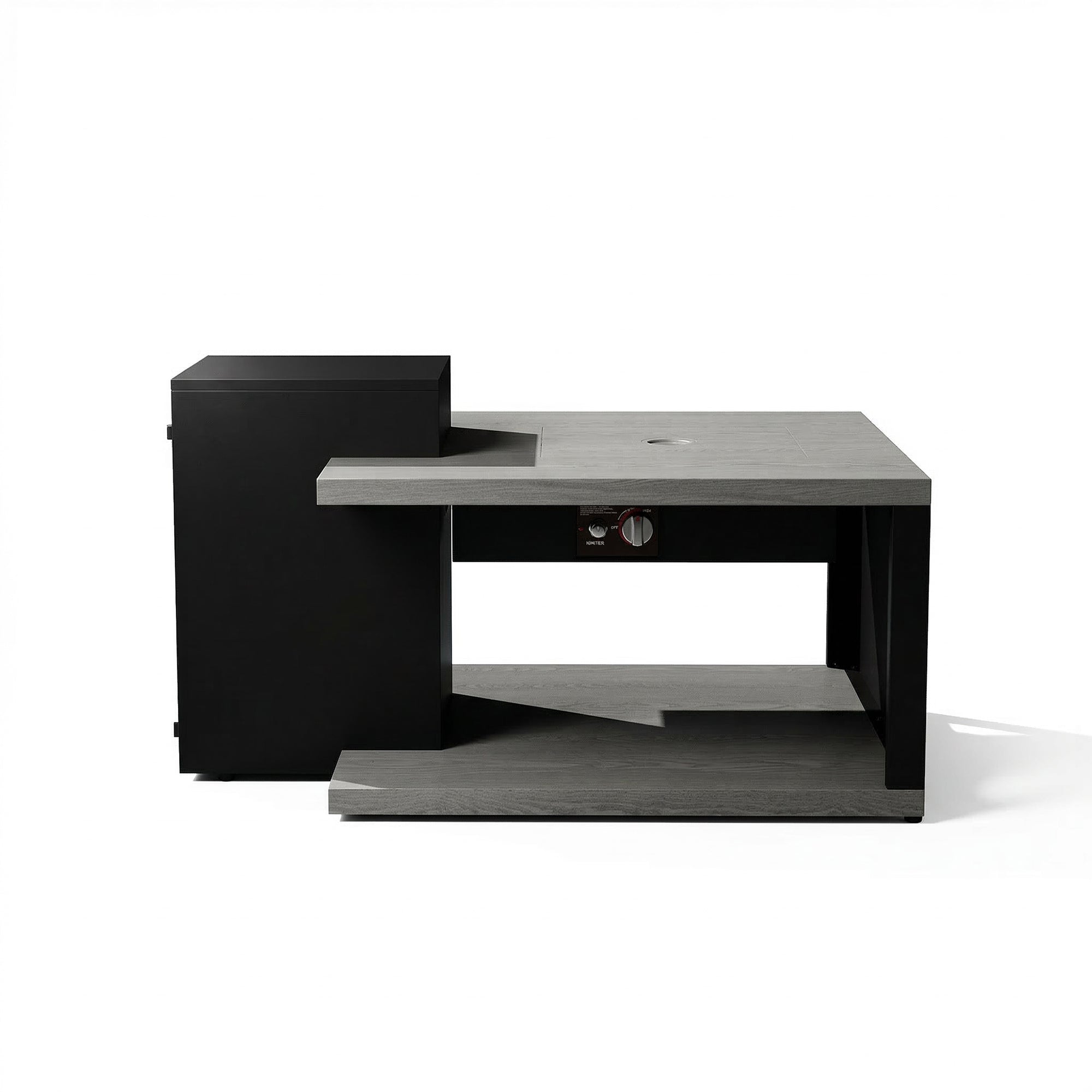Modern office desk with black and gray finish on a white background