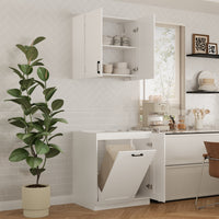 30" Modern White Food Pantry with Wall-Mounted Cabinet