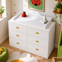 45.1" Modern White/Gray Changing Table Nursery Dresser with 6 Drawers