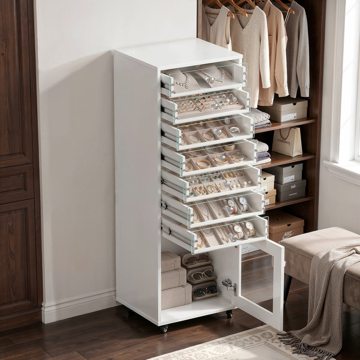 Modern Jewelry Cabinet with 7 Drawers 